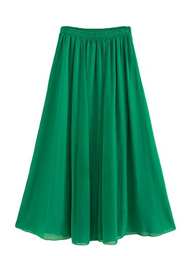 FEOYA Damen Sommerrock Boho Retro Maxi Langer Rock Double Layer Einfarbig Chiffonrock Elastische Taille Faltenrock Strandrock Long Skirt 80cm von FEOYA