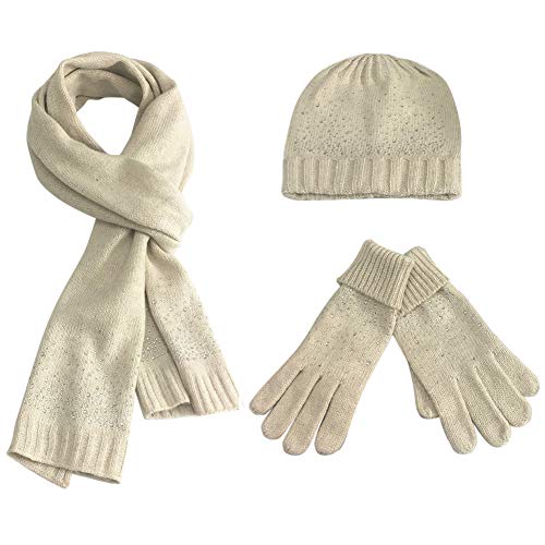 FEOYA Damen Stricken Mütze Schal Handschuh Set Wolle Dicke Beanie Schlauchschal für Herbst Winter von FEOYA