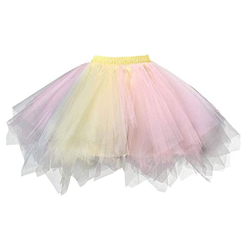 FEOYA Damen Tutu Rock Kurz Tüllrock Vintage Minirock Mädchen Falten Rock Cosplay Karneval Party Tanzen Pettiskirt Größe XL - Bunte Streifen 1 von FEOYA