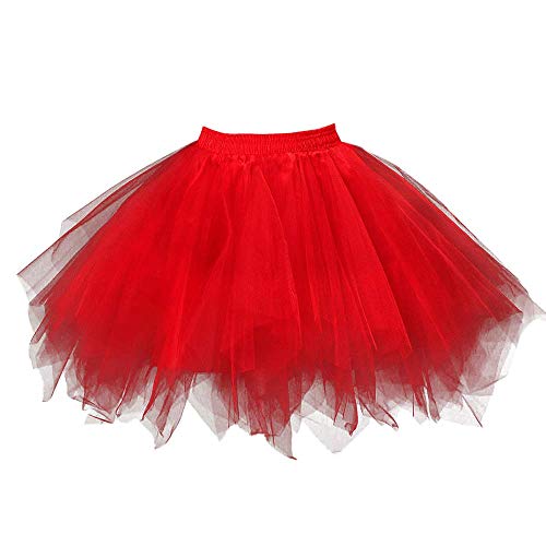 FEOYA Damen Tütü Rock Mini Tutu Tanzen Tüllrock Unregelmäßig Ballettrock A-Linie Unterrock Festlich Faltenrock Größe XL - Rot von FEOYA