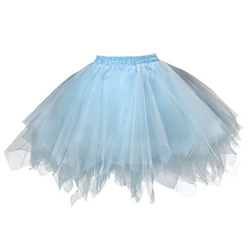 FEOYA Damen Tütü Rock Mini Tutu Tanzen Tüllrock Unregelmäßig Ballettrock A-Linie Unterrock Festlich Faltenrock Größe XXL - Hellblau von FEOYA