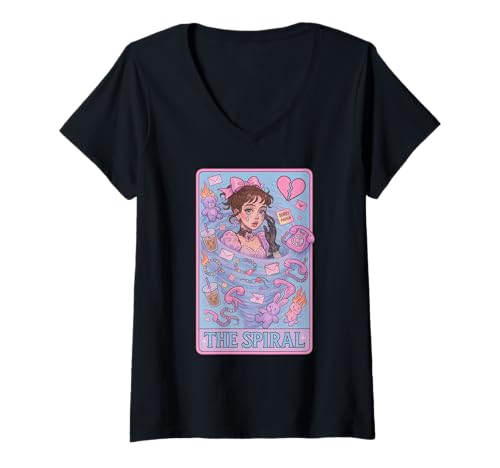 Damen Das spiralförmige Tarot-Kokett-Design T-Shirt mit V-Ausschnitt Damen Das spiralförmige Tarot-Kokett-Design T-Shirt mit V-Ausschnitt von Feral Doll Aesthetics