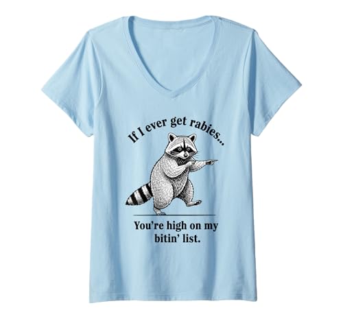 Damen If I Ever Get Rabies Lustiges Opossum sarkastisches T-Shirt T-Shirt mit V-Ausschnitt Damen If I Ever Get Rabies Lustiges Opossum sarkastisches T-Shirt T-Shirt mit V-Ausschnitt von Feral Friends Humor Co.