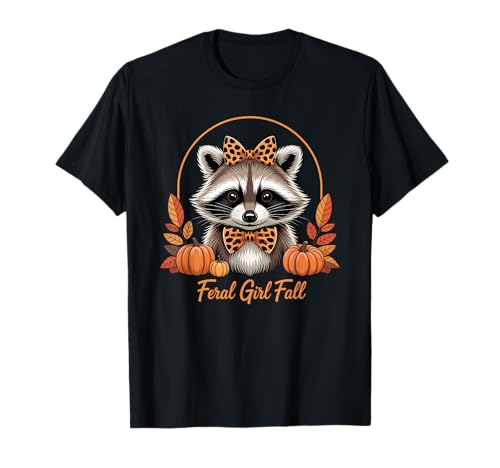 Lustiges wildes Mädchen Herbst Waschbär Herbst Blätter Kürbis T-Shirt von Feral Girl Autumn Raccoon Thanksgiving Tee Co.