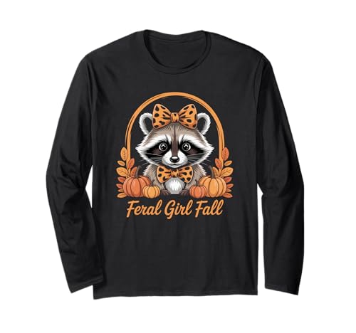 Feral Girl Herbst Waschbär Ästhetisches Kürbisgewürz Herbst Langarmshirt von Feral Girl Fall Raccoon Autumn Vibes Tee Co.