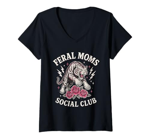 Damen Feral Moms Social Club, Dämonenkunst mit Wilden Frauen T-Shirt mit V-Ausschnitt Damen Feral Moms Social Club, Dämonenkunst mit Wilden Frauen T-Shirt mit V-Ausschnitt von Feral Moms Social Club Apparel