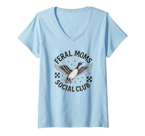 Damen Feral Moms Social Club Adler Vintage Emblem T-Shirt mit V-Ausschnitt von Feral Moms Social Club