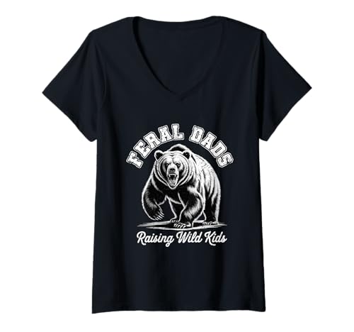 Damen Grafik zur Vaterschaft von Feral Dads Raising Wild Kids, wütender Bär T-Shirt mit V-Ausschnitt Damen Grafik zur Vaterschaft von Feral Dads Raising Wild Kids, wütender Bär T-Shirt mit V-Ausschnitt von FeralPapa
