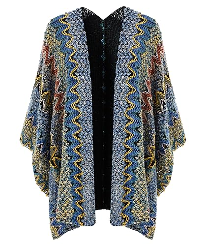 Ferand Damen-Poncho-Pullover mit offener Vorderseite, Boho, Zickzack-Design, mehrfarbig, Mehrfarbig 4, Einheitsgröße von Ferand