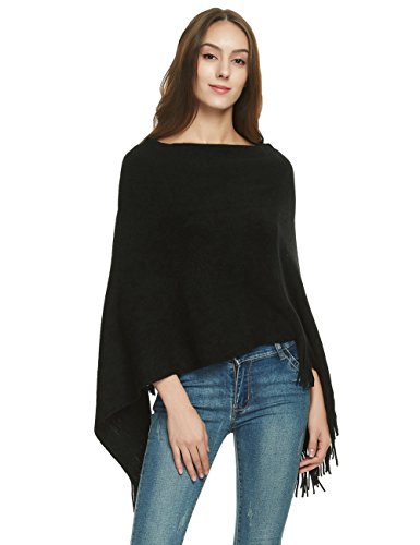 Ferand Damen Weiche Knit Poncho Pullover, Elegante Fringe Kap-Schal in Multi-Way Ansatz Art Einheitsgröße Schwarz von Ferand