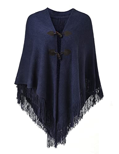 Ferand Damen Poncho Locker sitzender Cape Schal mit offener Vorderseite für Herbst und Winter - One Size - Marineblau von Ferand