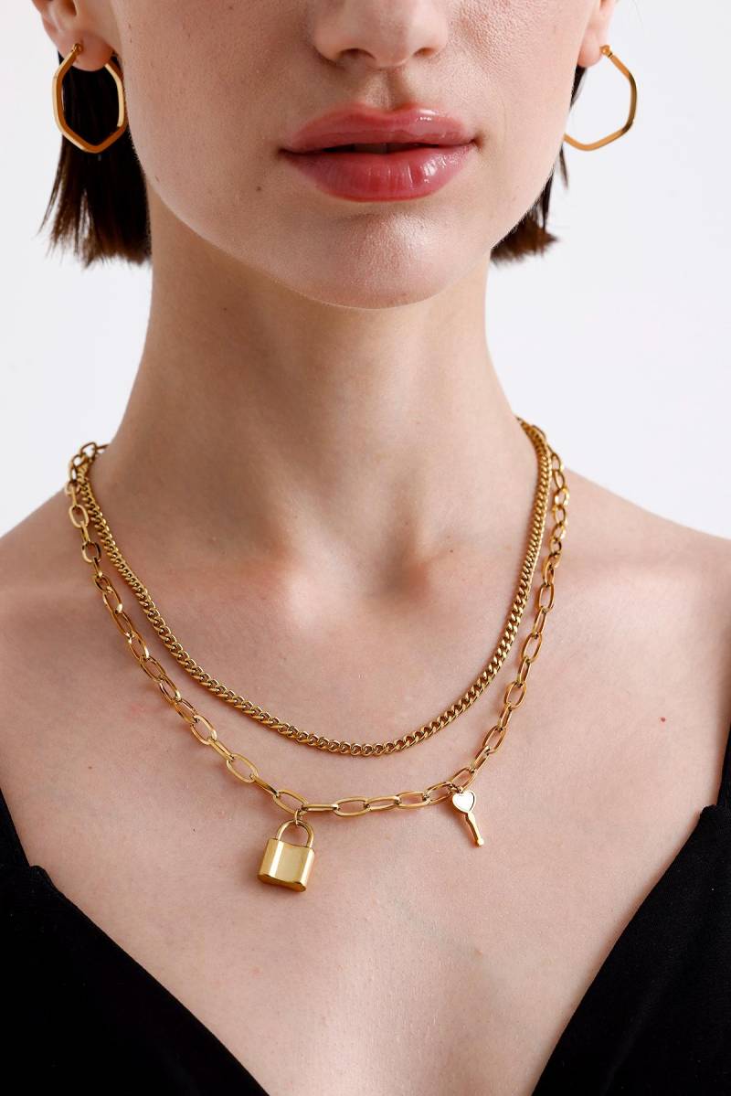 14K Gold Herz Schloss Und Schlüssel Halskette, Zierliche Vorhängeschloss Zarte Lariat Anhänger Schlüssel, Geschenk Für Weihnachten von FerayeLondon