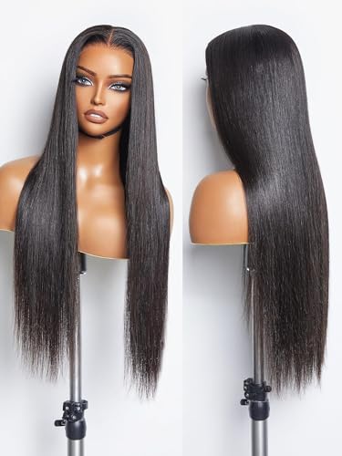 Fereowth 13x4 Lace Front Wigs Straight Human Hair Wig, Glatt Echthaar Perücke für Damen Schwarz Perücken 100% Brasilianisches Echthaar mit Babyhaar 180% Dichte von Fereowth