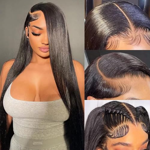 Fereowth 13x4 Lace Front Wigs Straight Human Hair Wig, Glatt Echthaar Perücke für Damen Schwarz Perücken 100% Brasilianisches Echthaar mit Babyhaar 180% Dichte 22 Zoll von Fereowth