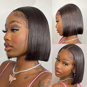 Fereowth 13 x 4 Lace Front Wigs Short Bob Perücke Menschenhaar Perücke Damen Naturhaar Brasilianische kurze Bob Glueless Human Hair Wigs für Frauen 150 % Dichte 8 Zoll (20 cm) von Fereowth
