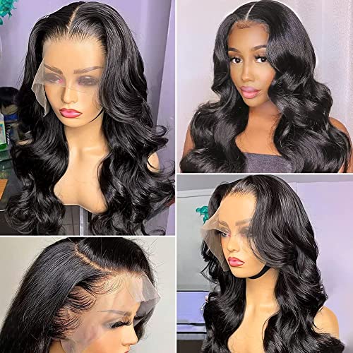 Fereowth 13x4 Lace Front Wigs Body Wave Human Hair Wig, Natürliche Welle Echthaar Perücke für Damen Schwarz Perücken 100% Brasilianisches Echthaar mit Babyhaar 180% Dichte 18 Zoll von Fereowth
