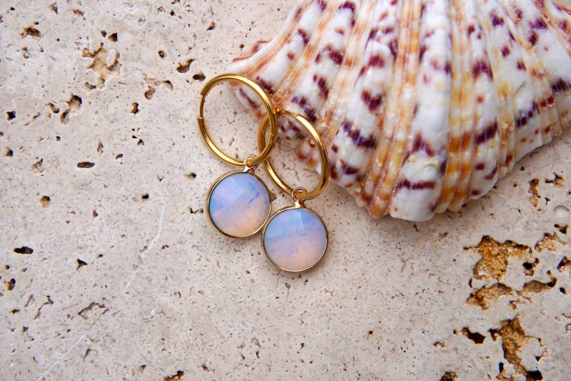 Feriastudio | Vergoldete Creolen Ohrringe Mit Opalite Anhänger „Botara", Vergoldet von FeriaStudio