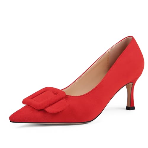 Fericzot Damen Stiletto High Heel Pumps Hochzeit Party Geschlossene Klassische Kleid Heeded Schuhe mit Quadratischer Schnalle, Rot, 7 cm, 39.5 EU Fericzot Damen Stiletto High Heel Pumps Hochzeit Party Geschlossene Klassische Kleid Heeded Schuhe mit Quadratischer Schnalle, Rot, 7 cm, 39.5 EU von Fericzot