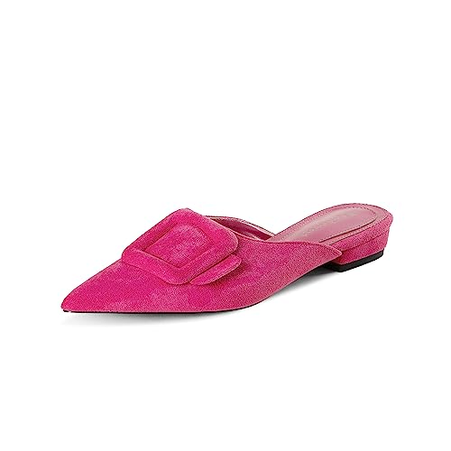 Fericzot Pantoletten für Damen, Slingback-Schnalle, Pumps, spitze Zehenpartie, Hausschuhe, Kätzchenabsatz, Schuhe, rückenfreie Kleidersandalen, Hot Pink flach, 40.5 EU von Fericzot