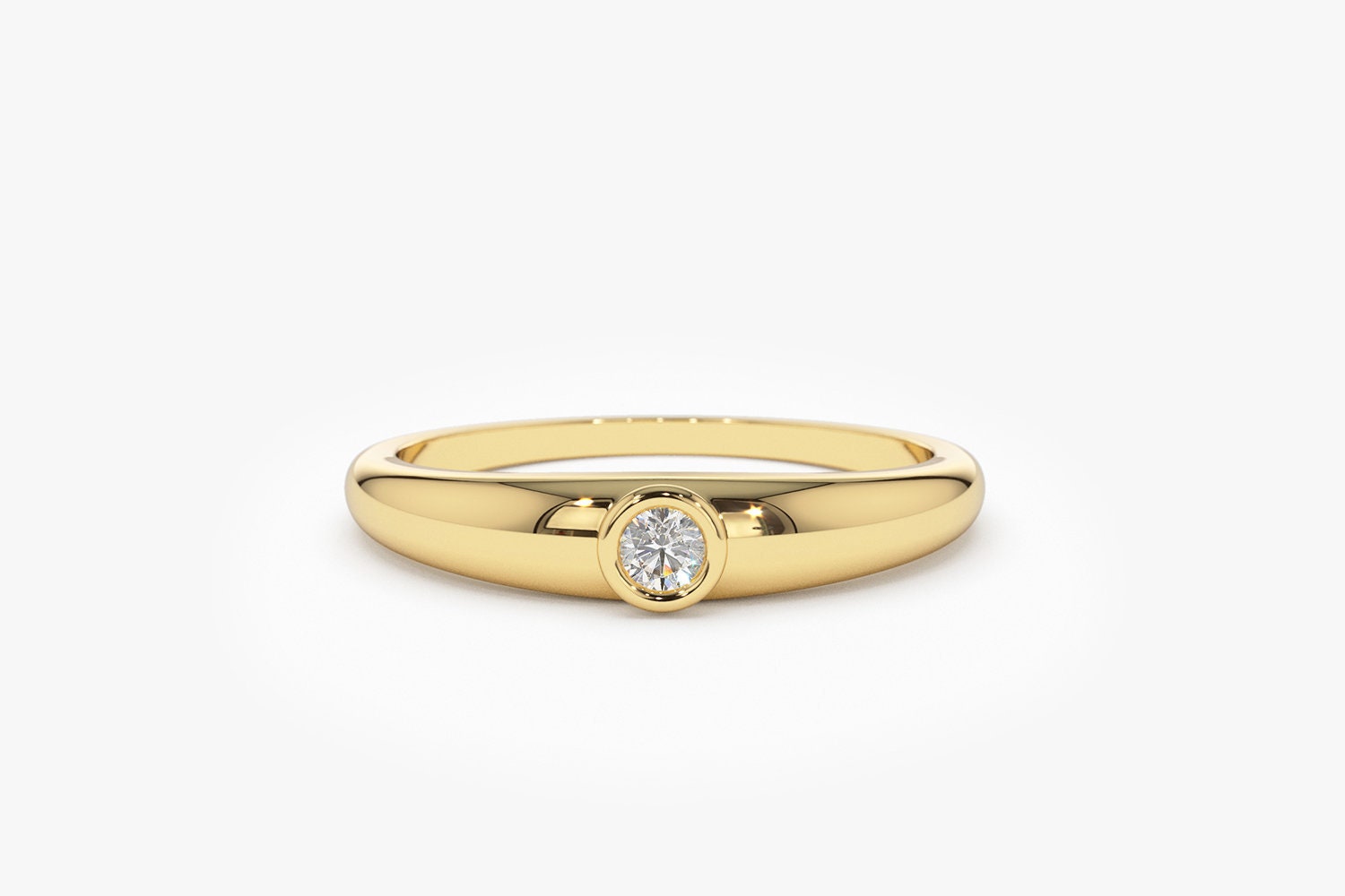14K Dome Diamant Ring/Zarge Solitär Pinky Von Ferkos Fine Jewelry von FerkosFineJewelry
