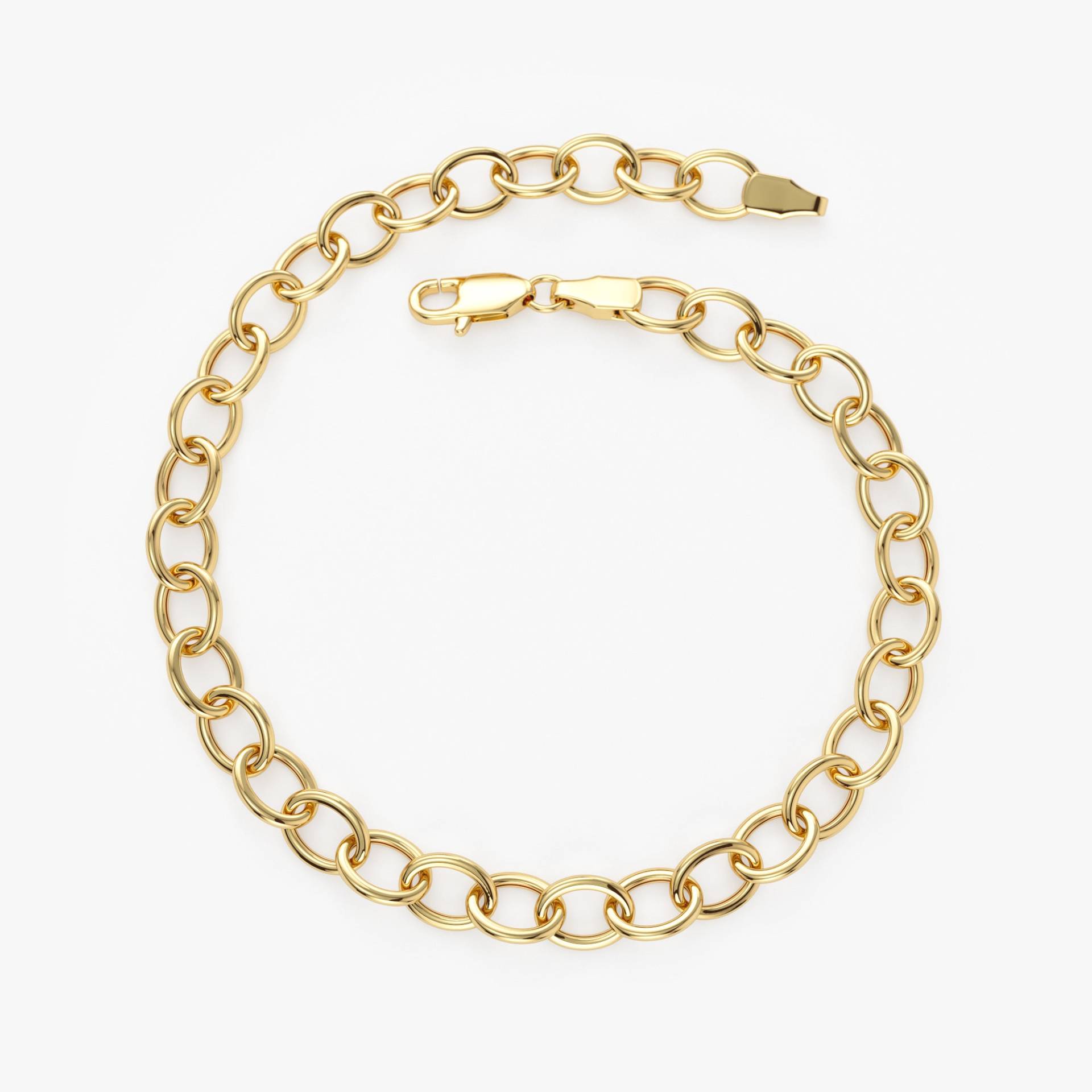 14K Gelbgold Oval Kabelkette Armband, Layering Gold Link Plain Geschenk Für Mama Ideen von FerkosFineJewelry