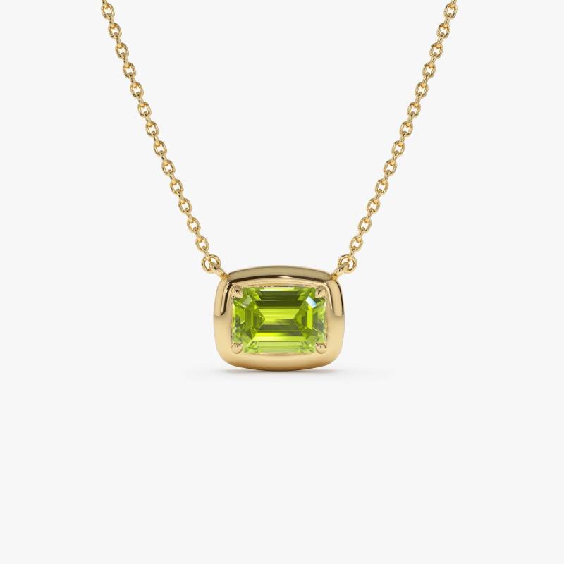 14K Gelbgold Peridot Halskette Smaragdschliff August Geburtsstein von FerkosFineJewelry
