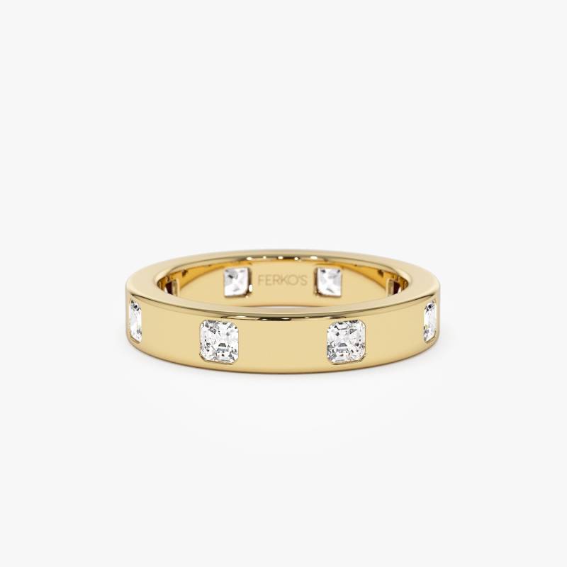 14K Gold Asscher Cut Voll Eternity Flush Setting Diamant Ehering, Stacking Diamantring, Statement Diamantring Für Frauen von FerkosFineJewelry