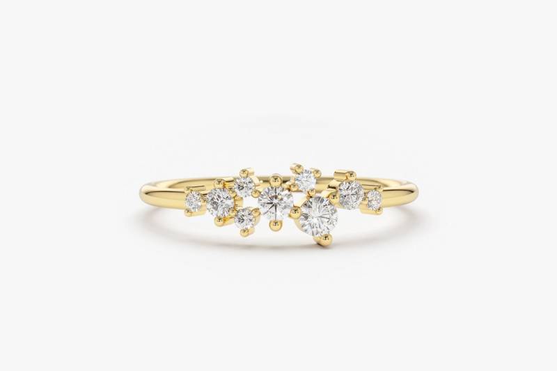 14K Gold Diamant Cluster Ring/Einzigartiger Stapelring Ehering Kultiger Ferkos Versand Am Nächsten Tag von FerkosFineJewelry