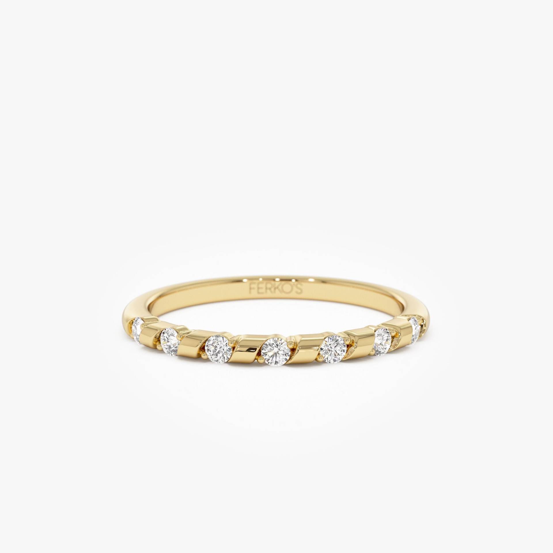 14K Gold Diamant Ehering, 7 Stein Spirale Einstellung Frauen Dünne Stapelring, Zierliche Geschenke Für Sie von FerkosFineJewelry