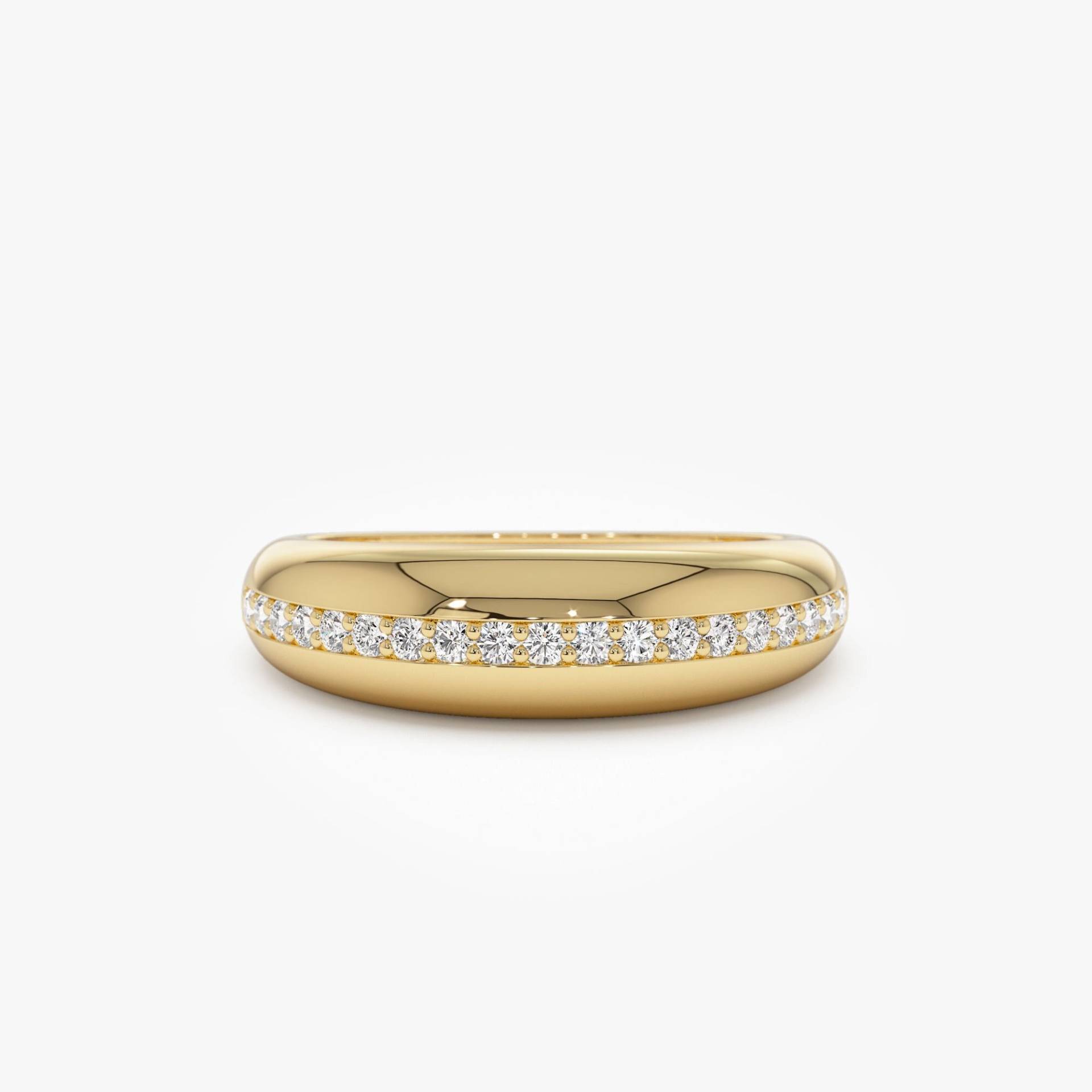 14K Gold Diamant Kuppelring, Kleiner Ballonring Mit Pave Diamantring, Statement Stapelbarer Diamantring Für Frauen, Trendiger von FerkosFineJewelry