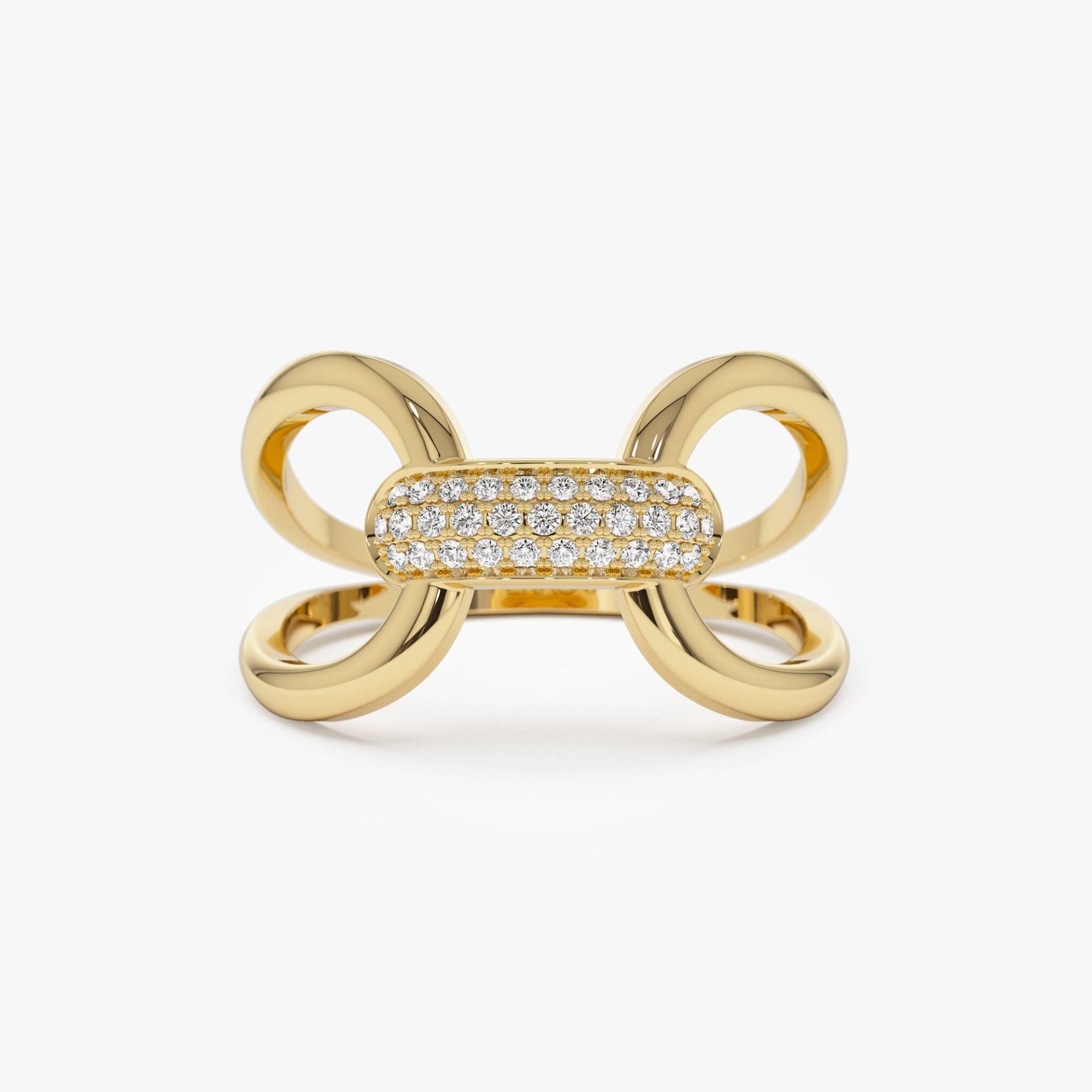 14K Gold Diamant Ring, 14K Gefaltet Micro Pave Pferd Bit Bond Ring Für Frauen, Einzigartige Geschenkideen von FerkosFineJewelry