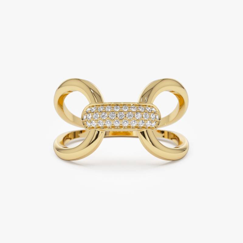 14K Gold Diamant Ring, 14K Gefaltet Micro Pave Pferd Bit Bond Ring Für Frauen, Einzigartige Geschenkideen von FerkosFineJewelry