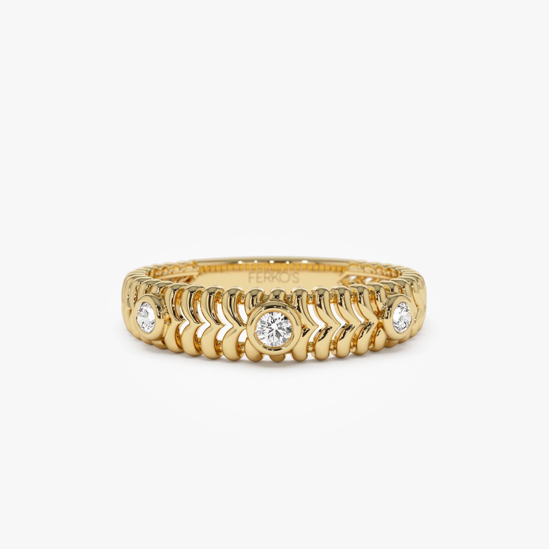 14K Gold Diamant Ring/Einzigartiger Design Statement Drei Stein Stapeln Geschenk Für Frauen von FerkosFineJewelry