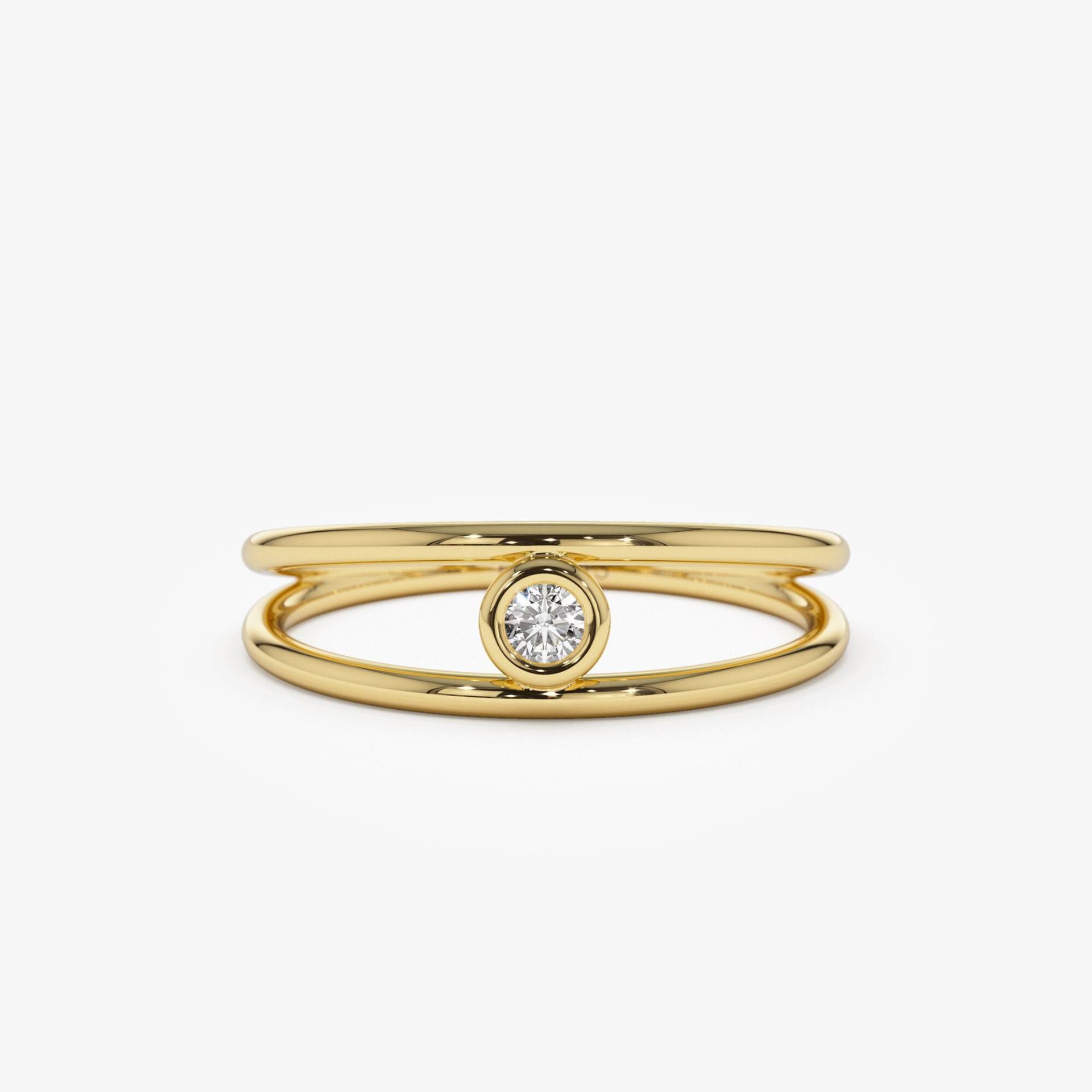 14K Gold Doppel Band Lünette Diamant Solitär Ring/Dual Ehering 14K Einzigartige Statement Bubble Für Frauen von FerkosFineJewelry