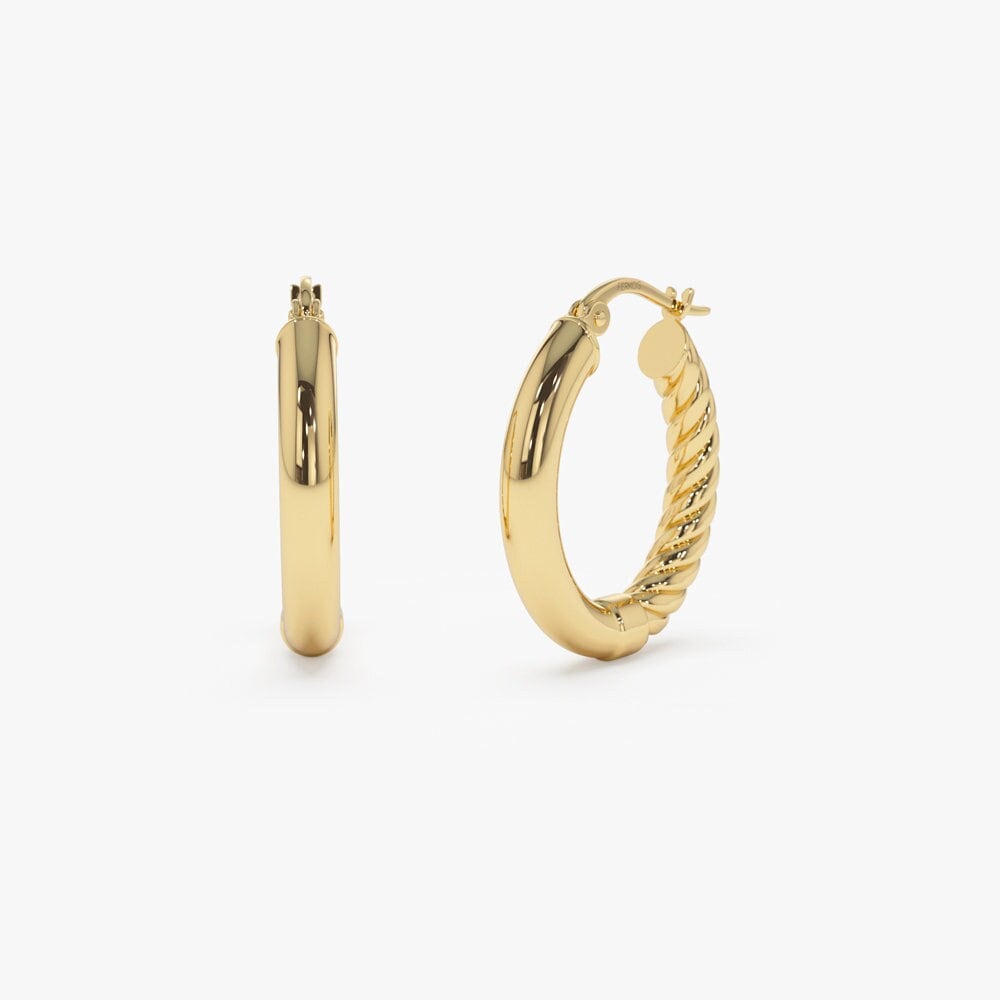 14K Gold Hoop Ohrringe/Seil Kette Gedrehte Innen Aussen Schlichte Von Ferkos Fine Jewelry von FerkosFineJewelry