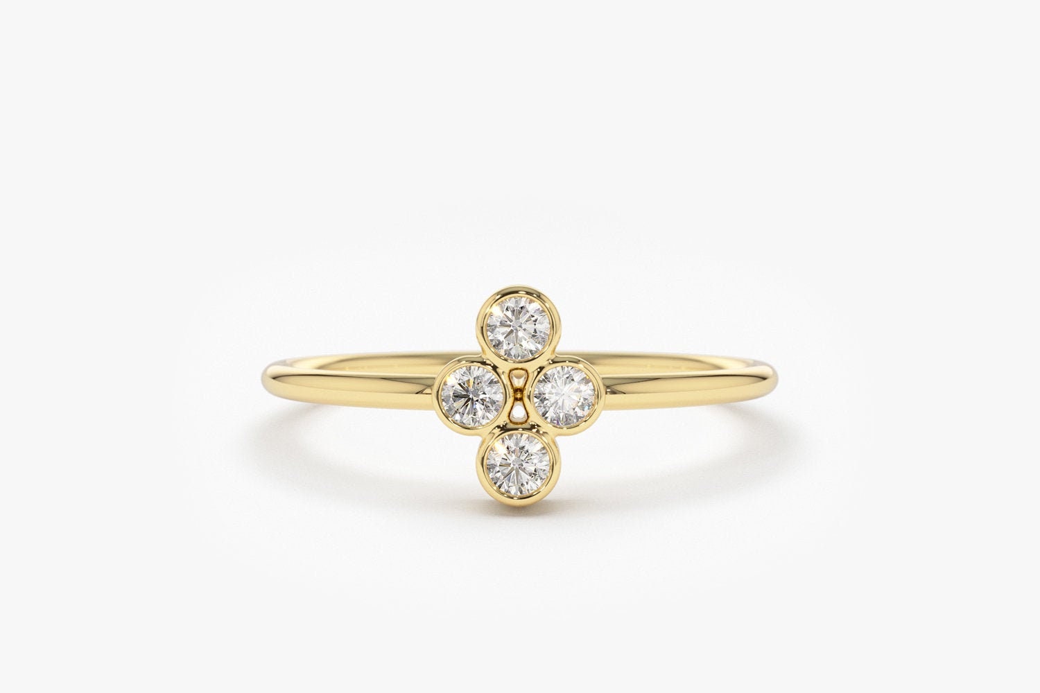 14K Gold Lünette Einstellung Diamant Ring/Dünner Vier-stein Einfacher von FerkosFineJewelry