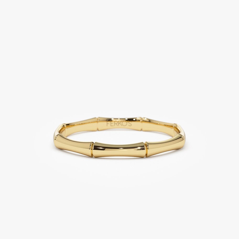 14K Gold Minimal Bambus Ring/Schichtring Stapelbarer Einzigartiger Von Ferkos Feiner Schmuck von FerkosFineJewelry