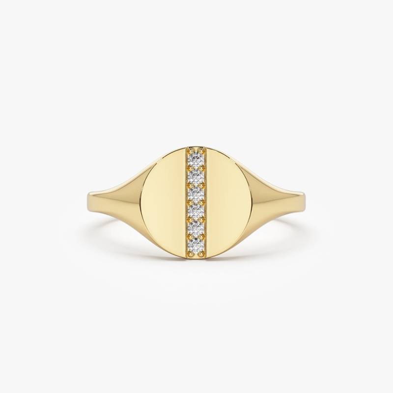 14K Gold Minimalist Diamant Pinky Ring - Pave Diamond Line Siegelring Flacher Frauen Von Ferkos Auf Etsy von FerkosFineJewelry