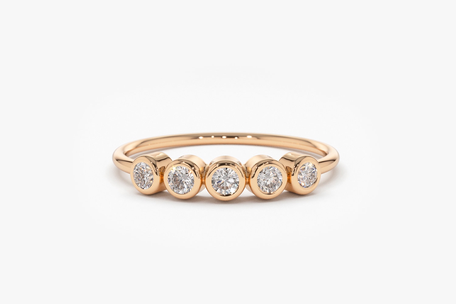 14K Rose Gold Diamant Ring/Rundschliff Lünette Set Ehering Einfache Dünne Goldband Weißer von FerkosFineJewelry