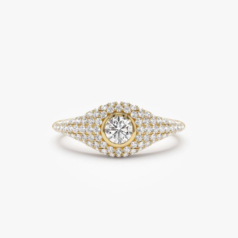 14K Runder Siegelring, Einzigartiger Klobiger Statementring, Solid Gold Pave Setting Und Lünette Diamantring, Damen Diamant Pinky Ring von FerkosFineJewelry