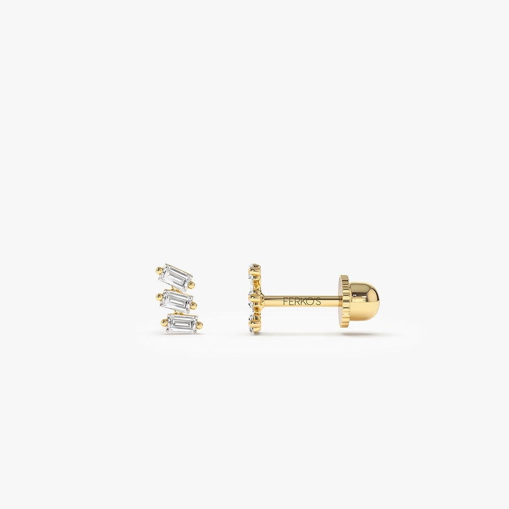 14K Solid Gold Baguette Cut Diamant Ohrstecker/Knorpel Ohrring Helix Tragus Piercing Ferko's Fine Jewelry von FerkosFineJewelry