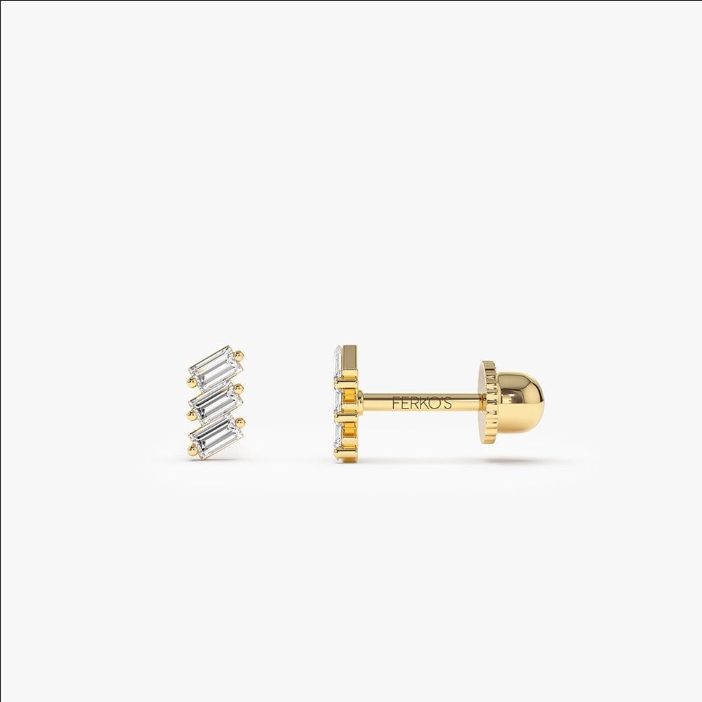 14K Solid Gold Baguette Cut Diamant Ohrstecker/Knorpelohrring Helix Tragus Von Ferkos Fine Jewelry von FerkosFineJewelry