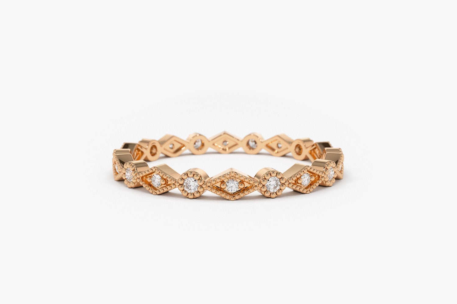Antiker Stil Diamant Eternity Ring/Volle Ewigkeit Band in Rosegold Geschenk Zum Jahrestag von FerkosFineJewelry
