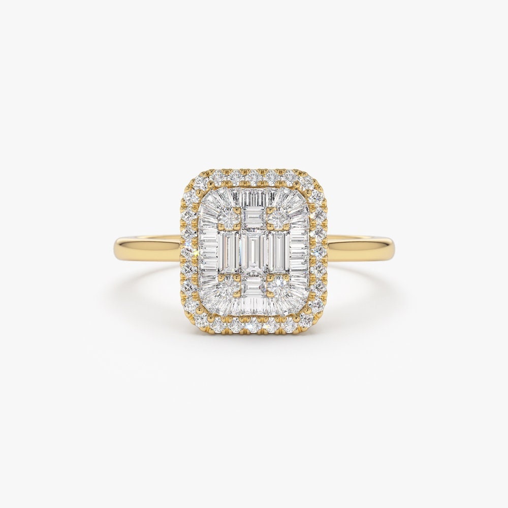 Baguette Diamant Ring/14K Solid Gold Illusion Setting Von Ferkos Fine Jewelry von FerkosFineJewelry