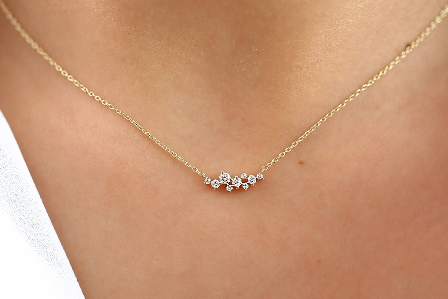 Cluster Halskette Aus 585Er Gold, Diamant Halskette, Einzigartige Schichtkette, Last Minute Geschenk Für Mama Idee von FerkosFineJewelry