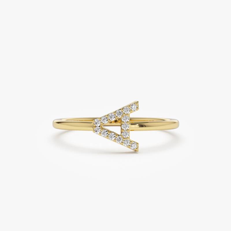 Diamant-Anfangsring/14K Gold Seitlich Buchstabe Personalisierter Ring Anpassbarer Für Frauen Geschenk Mutter Push von FerkosFineJewelry