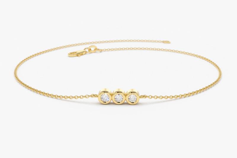 Diamant Armband Mit Dünner Kette/Trio Aus 585Er Gold in Zargenfassung Geschenk Zum Geburtstag von FerkosFineJewelry