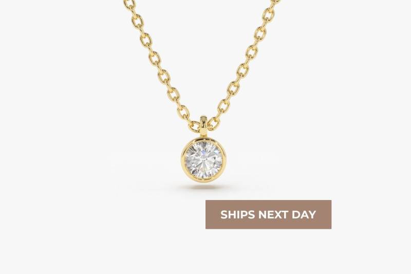 Diamant Halskette/0.15Ctw Solitär 14K Gold Lünette Einzeldiamant Halskette, Versand Am Nächsten Tag von FerkosFineJewelry