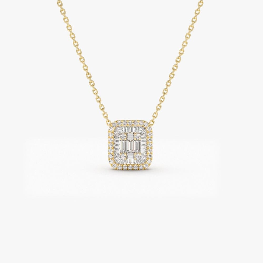 Diamant Halskette/14K Solid Gold Baguette Anhänger Illusion Setting Diamond Unique Necklace By Ferkos Fine Jewelry von FerkosFineJewelry