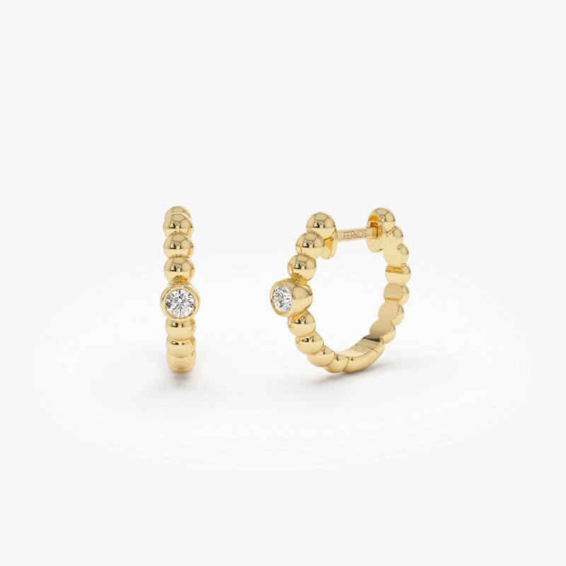 Diamant Hoop Ohrringe, 14K Gold Lünette Einstellung Perlen Huggies, Solid Diamondcreolen Perfekt Für Den Alltag von FerkosFineJewelry
